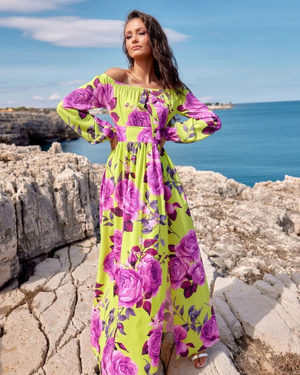Robe longue fleurie épaules ouvertes