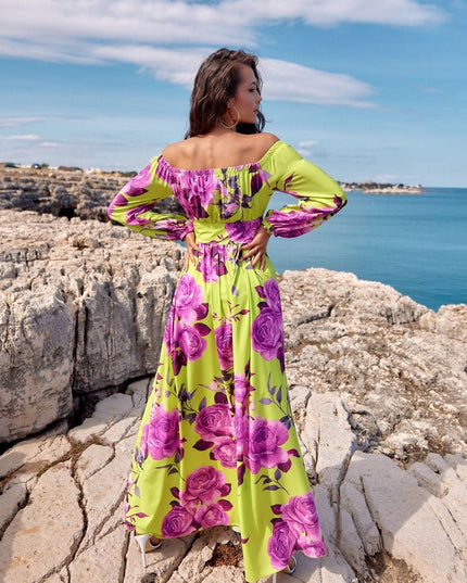 Robe longue fleurie épaules ouvertes