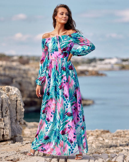 Robe longue fleurie épaules ouvertes