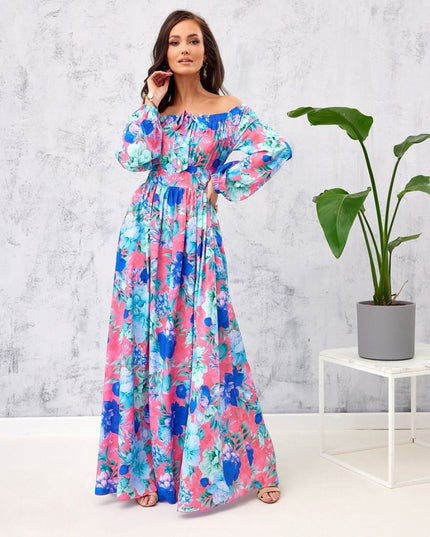 Robe longue fleurie épaules ouvertes