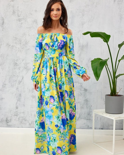 Robe longue fleurie épaules ouvertes