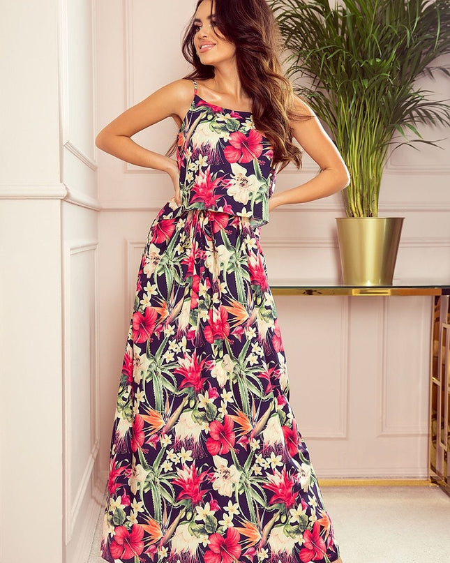 Robe longue à fleurs rouges