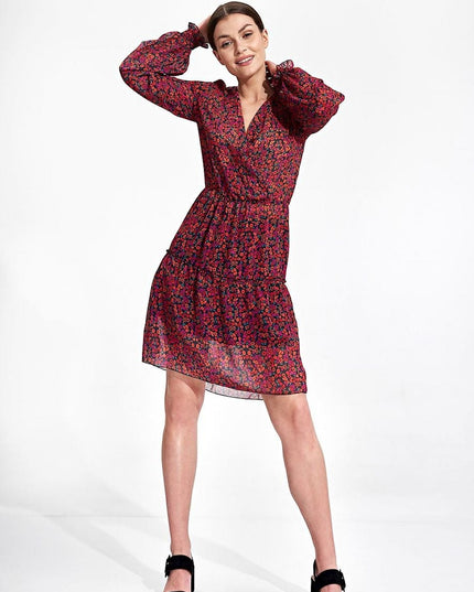 Mini-robe fleurie manches longues