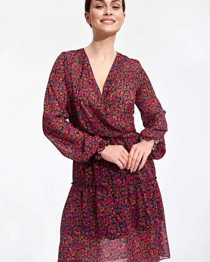 Mini-robe fleurie manches longues