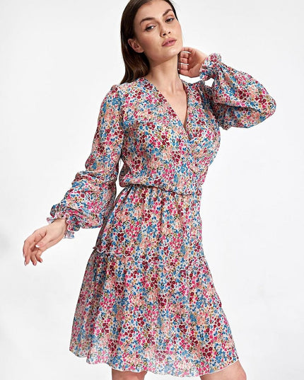 Mini-robe fleurie manches longues