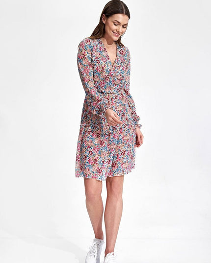 Mini-robe fleurie manches longues