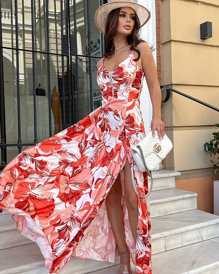 Robe longue florale en satin