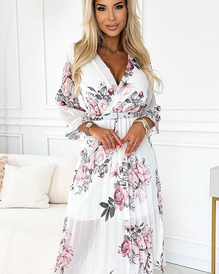 Robe midi plissée roses
