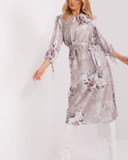 Robe droite fleurs manches 3/4