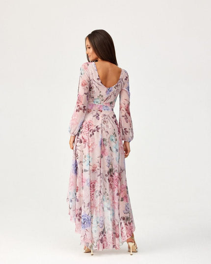 Robe asymétrique longue imprimée