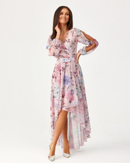 Robe asymétrique longue imprimée