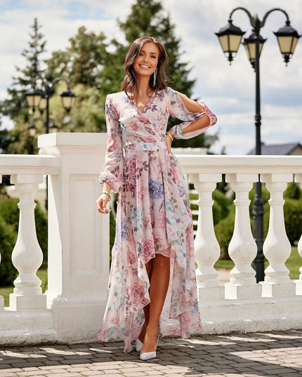 Robe asymétrique longue imprimée