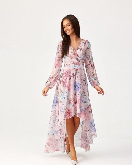 Robe asymétrique longue imprimée