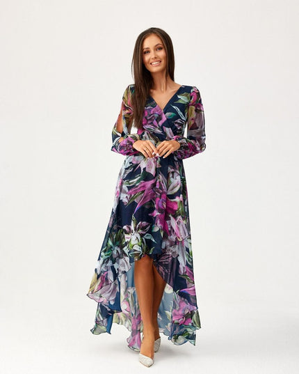 Robe asymétrique longue imprimée