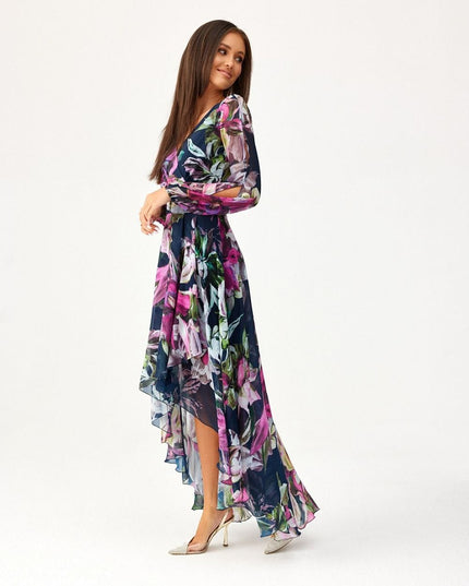 Robe asymétrique longue imprimée