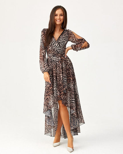 Robe asymétrique longue imprimée