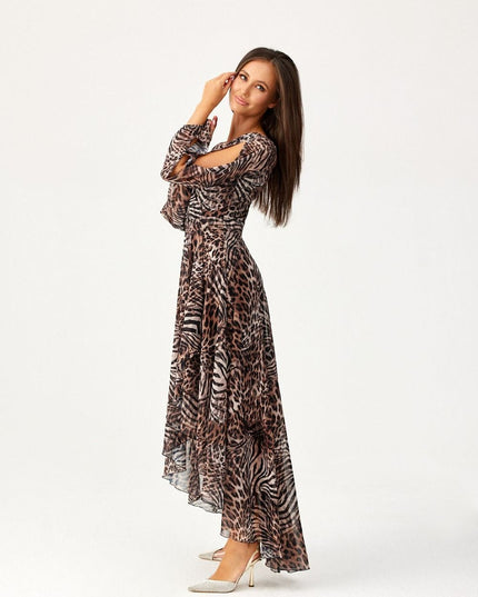 Robe asymétrique longue imprimée