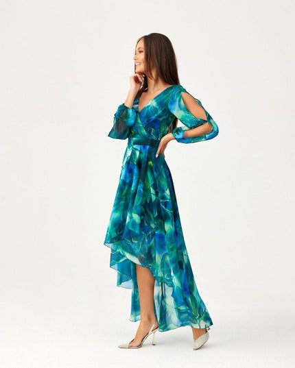 Robe asymétrique longue imprimée