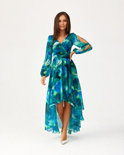 Robe asymétrique longue imprimée