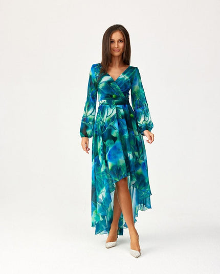 Robe asymétrique longue imprimée