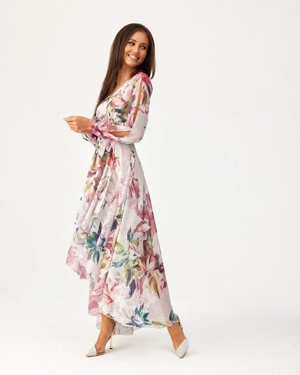 Robe asymétrique longue imprimée
