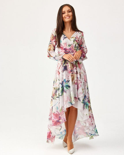 Robe asymétrique longue imprimée