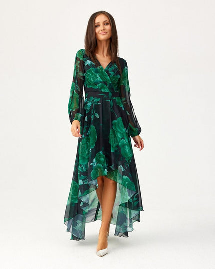 Robe asymétrique longue imprimée