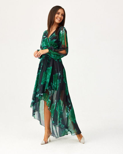 Robe asymétrique longue imprimée