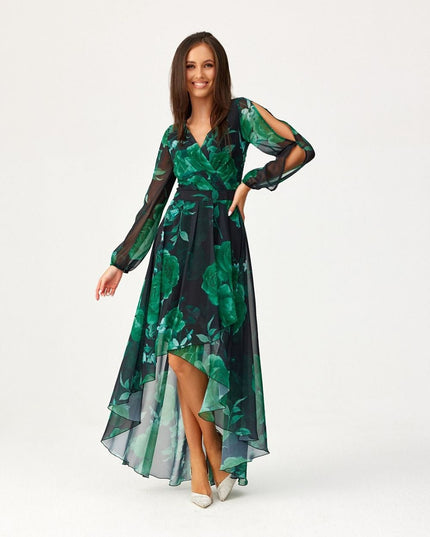 Robe asymétrique longue imprimée