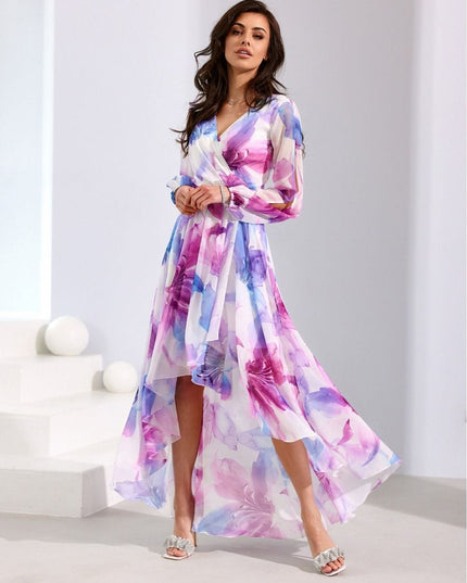 Robe asymétrique longue imprimée