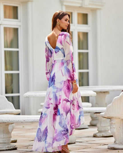 Robe asymétrique longue imprimée
