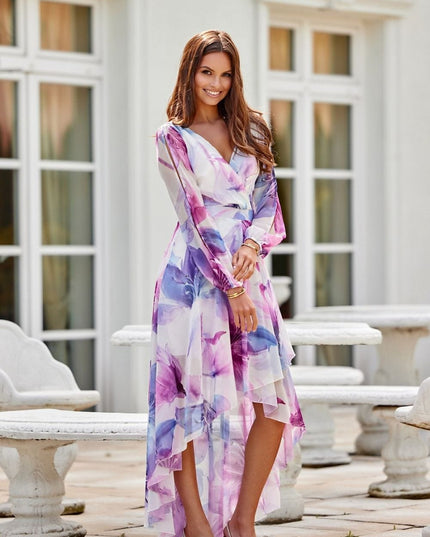 Robe asymétrique longue imprimée