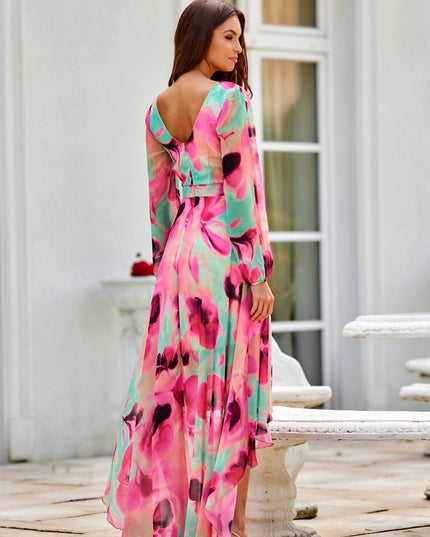 Robe asymétrique longue imprimée