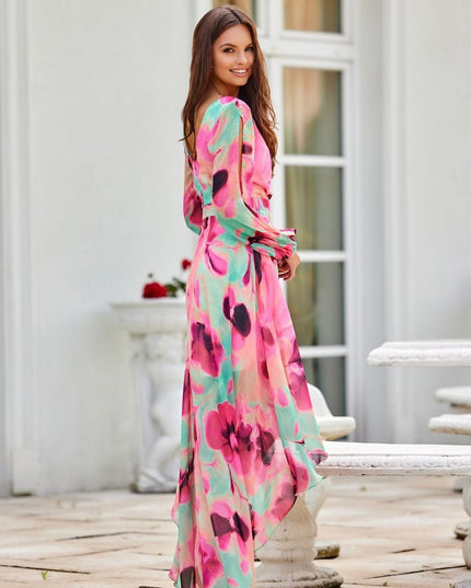 Robe asymétrique longue imprimée
