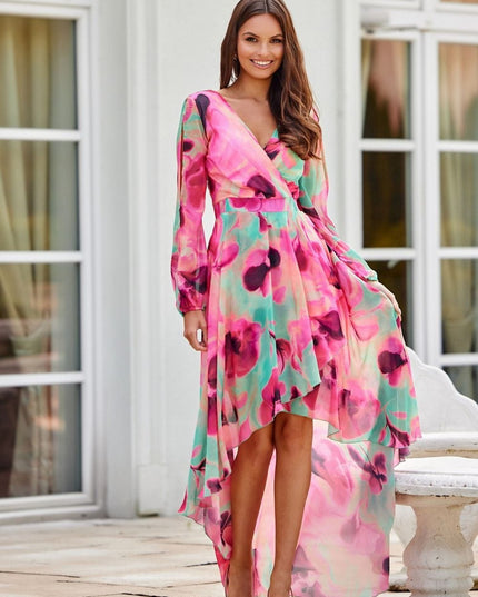 Robe asymétrique longue imprimée