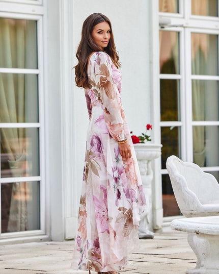 Robe asymétrique longue imprimée