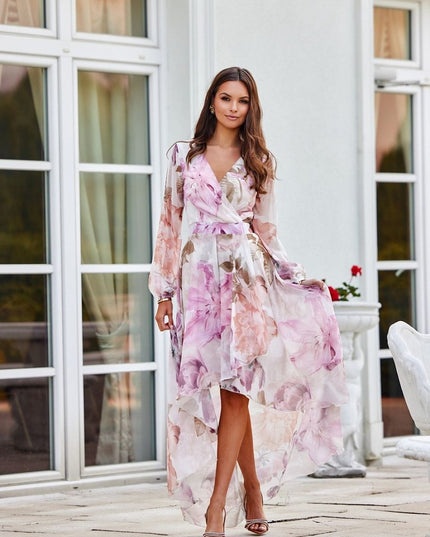 Robe asymétrique longue imprimée