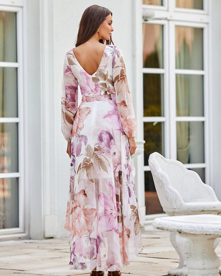 Robe asymétrique longue imprimée