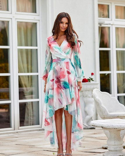Robe asymétrique longue imprimée