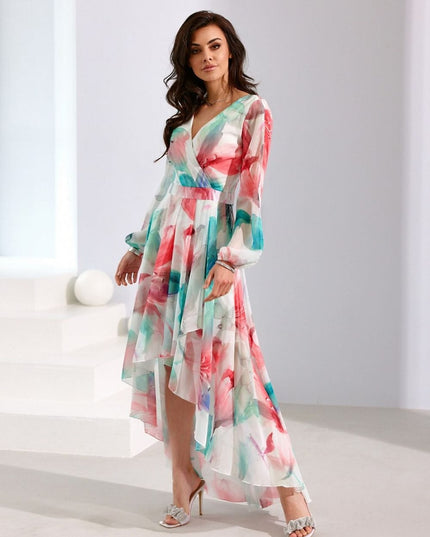 Robe asymétrique longue imprimée