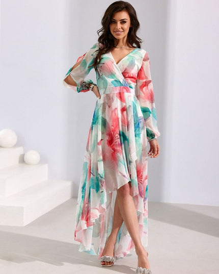 Robe asymétrique longue imprimée