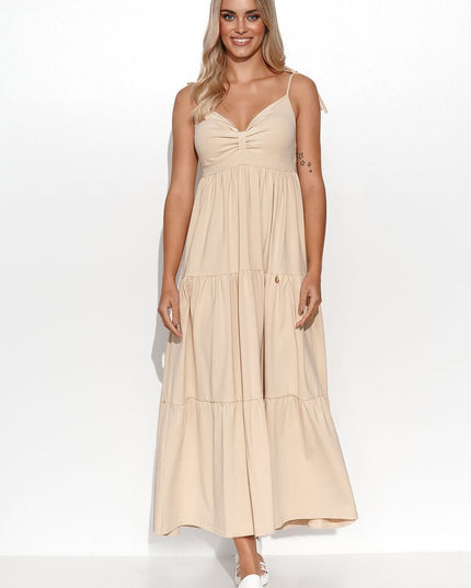 Robe longue à bretelles beige