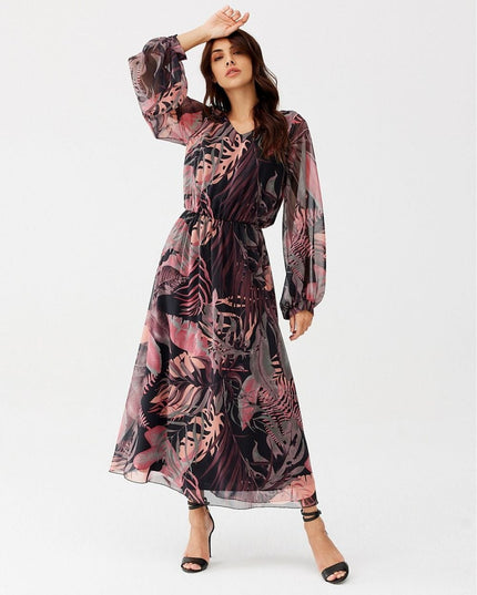 Robe longue à motifs en soie