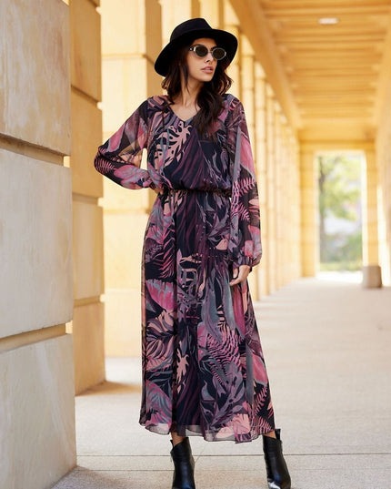 Robe longue à motifs en soie