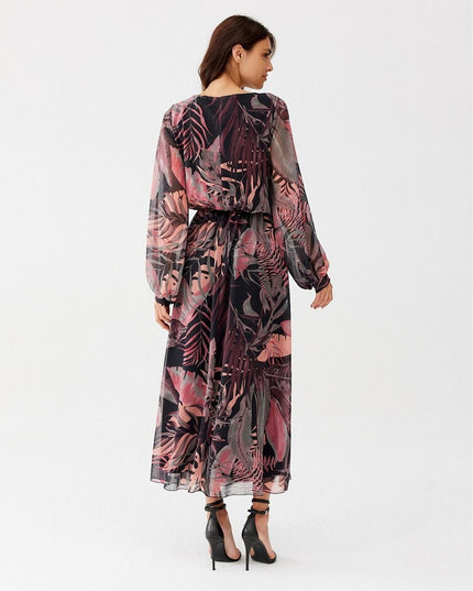 Robe longue à motifs en soie