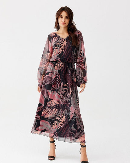 Robe longue à motifs en soie