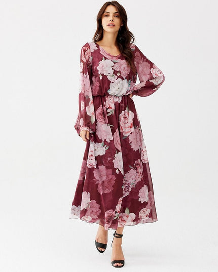 Robe longue à motifs en soie