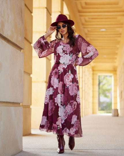 Robe longue à motifs en soie