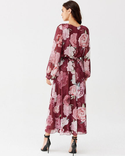 Robe longue à motifs en soie