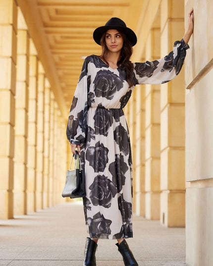 Robe longue à motifs en soie